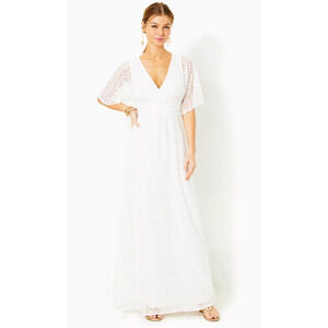 Lilly Pulitzer Women Small Dress Parigi Elbow Sleeve Maxi White Lined NWT